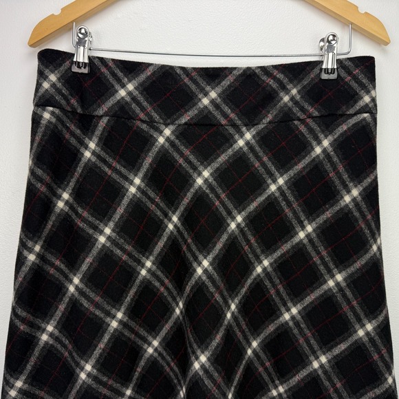 Talbots Black Plaid Wool Blend Midi Skirt Sz 10 Preppy Classic Academia Office - Picture 4 of 13